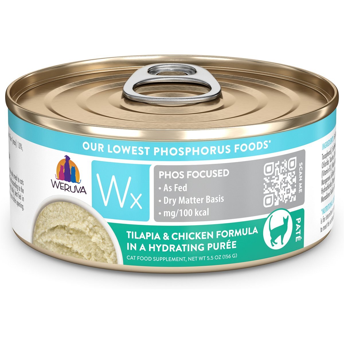 Weruva Wx Phos Focused Tilapia & Chicken Formula Grain-Free Puree Wet Cat Food, 5.5-oz can, 8 count