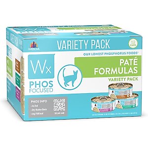 Weruva Wx Phos Focused Pate Variety Pack Grain-Free Wet Cat Food, 5.5-oz can, 12 count