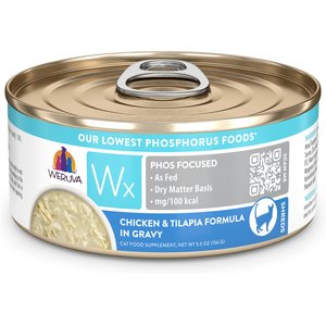 Weruva Wx Phos Focused Chicken & Tilapia Formula in Gravy Grain-Free Wet Cat Food, 5.5-oz can, 8 count