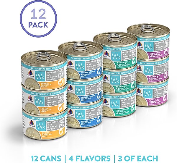 Weruva Wx Phos Focused Pate & Gravy Variety Pack Grain-Free Wet Cat Food, 3-oz can, case of 12