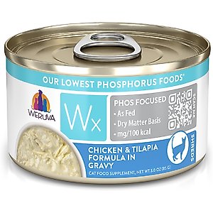 Weruva Wx Phos Focused Chicken & Tilapia Formula in Gravy Grain-Free Wet Cat Food, 3-oz can, case of 12