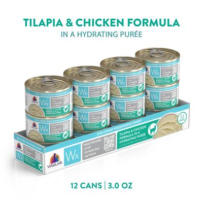 Show full view: Weruva Wx Phos Focused Tilapia & Chicken Formula Grain-Free Puree Wet Cat Food, 3-oz can, case of 12 slide 3 of 13