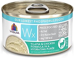 Weruva Wx Phos Focused Tilapia & Chicken Formula Grain-Free Puree Wet Cat Food, 3-oz can, case of 12