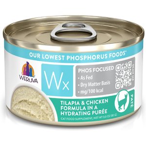 Weruva Wx Phos Focused Tilapia & Chicken Formula Grain-Free Puree Wet Cat Food, 3-oz can, case of 12