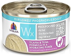 Weruva Wx Phos Focused Tilapia & Tuna Formula Grain-Free Puree Wet Cat Food, 3-oz can, case of 12