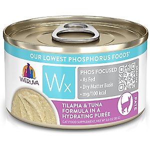 Weruva Wx Phos Focused Tilapia & Tuna Formula Grain-Free Puree Wet Cat Food, 3-oz can, case of 12