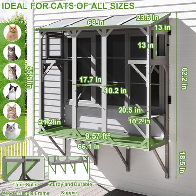 Show full view: Petscosset 68-in Outdoor Wooden Cat Window Box Catio with Platforms, Grey slide 2 of 10