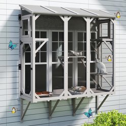Petscosset 68-in Outdoor Wooden Cat Window Box Catio with Platforms, Grey