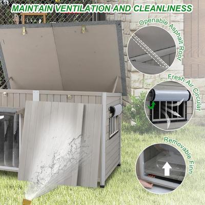 Show full view: Petscosset Weatherproof Wooden Outdoor Dog House with Asphalt Roof, Grey, 55.1 x 33.1 x 34.8-in slide 6 of 9