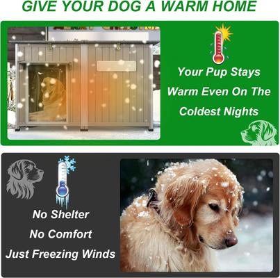 Show full view: Petscosset Weatherproof Wooden Outdoor Dog House with Asphalt Roof, Grey, 55.1 x 33.1 x 34.8-in slide 4 of 9