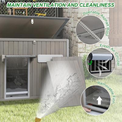 Show full view: Petscosset Weatherproof Wooden Outdoor Dog House with Asphalt Roof, Grey, 43.3 x 29.5 x 33.5-in slide 6 of 8