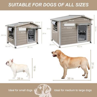 Show full view: Petscosset Wooden Dog House with Raised Feet, Grey, 40.2 x 26.4 x 33.5-in slide 8 of 10