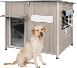 Petscosset Weatherproof Wooden Outdoor Dog House with Asphalt Roof, Grey, 43.3 x 29.5 x 33.5-in