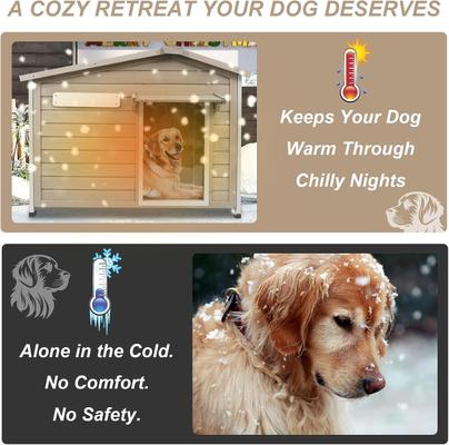 Show full view: Petscosset Wooden Dog House with Raised Feet, Grey, 40.2 x 26.4 x 33.5-in slide 5 of 10