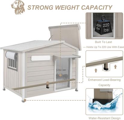 Show full view: Petscosset Wooden Dog House with Raised Feet, Grey, 40.2 x 26.4 x 33.5-in slide 6 of 10
