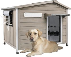 Petscosset Wooden Dog House with Raised Feet, Grey, 40.2 x 26.4 x 33.5-in