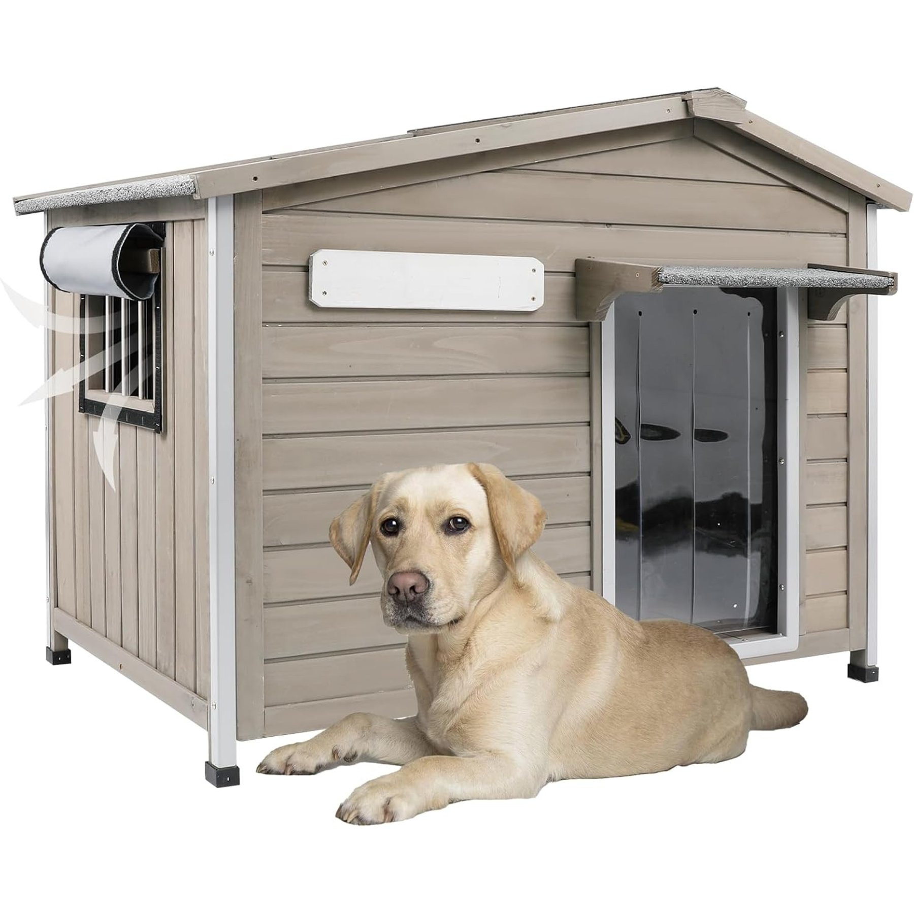 Petscosset Wooden Dog House with Raised Feet, Grey, 40.2 x 26.4 x 33.5-in