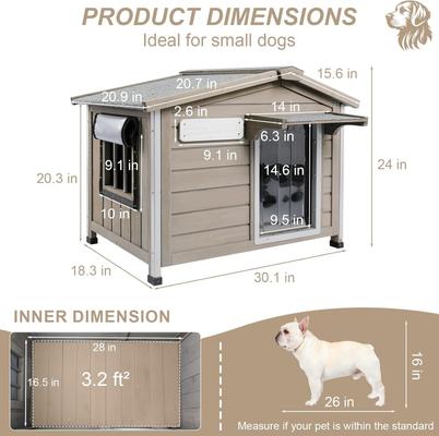 Show full view: Petscosset Wooden Dog House with Raised Feet, Grey, 30.1 x 20.9 x 24-in slide 2 of 9