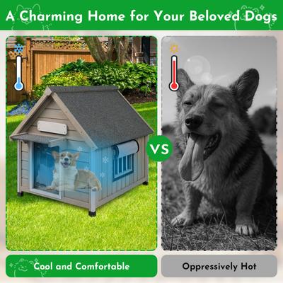 Show full view: Petscosset Wooden Indoor & Outdoor Dog House with Window, Grey, 26 x 31.9 x 32-in slide 7 of 8