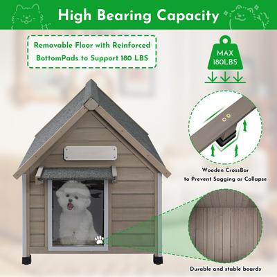 Show full view: Petscosset Wooden Indoor & Outdoor Dog House with Window, Grey, 26 x 31.9 x 32-in slide 5 of 8