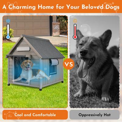 Show full view: Petscosset Wooden Indoor & Outdoor Dog House with Window, Grey, 30.5 x 37.4 x 39.3-in slide 8 of 11