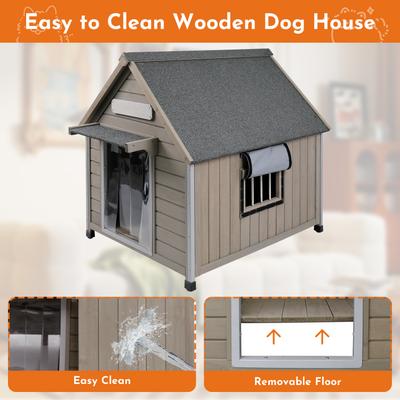 Show full view: Petscosset Wooden Indoor & Outdoor Dog House with Window, Grey, 30.5 x 37.4 x 39.3-in slide 7 of 11