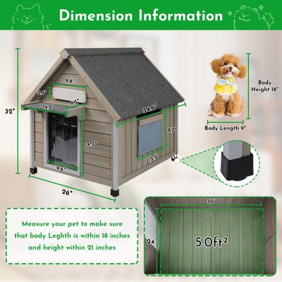 Show full view: Petscosset Wooden Indoor & Outdoor Dog House with Window, Grey, 26 x 31.9 x 32-in slide 2 of 8
