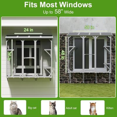 Show full view: Petscosset 68-in Outdoor Wooden Cat Window Box Catio with Platforms, Grey slide 8 of 10