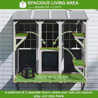 Show full view: Petscosset 68-in Outdoor Wooden Cat Window Box Catio with Platforms, Grey slide 4 of 10