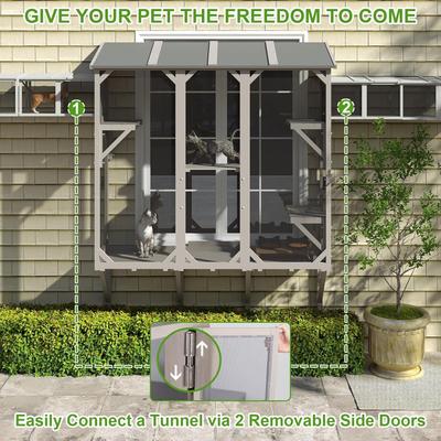 Show full view: Petscosset 68-in Outdoor Wooden Cat Window Box Catio with Platforms, Grey slide 5 of 10