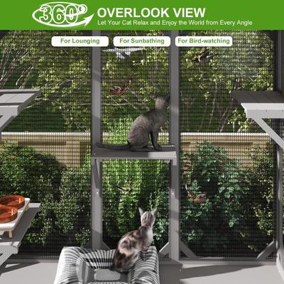 Show full view: Petscosset 68-in Outdoor Wooden Cat Window Box Catio with Platforms, Grey slide 7 of 10