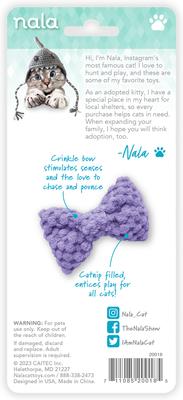 Show full view: Nala Crinkle Bowties Plush Cat Toy with Catnip, Pink/Purple, 2 count slide 4 of 4