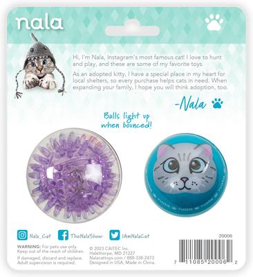 Show full view: Nala Wacky Bouncer LED Ball Cat Toy, Purple/Blue, 2 count slide 6 of 6