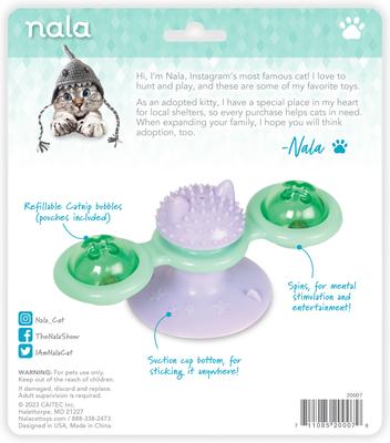 Show full view: Nala Suction Whirly Bird Spinner Teaser Wand Cat Toy with Catnip, Purple/Green slide 6 of 6