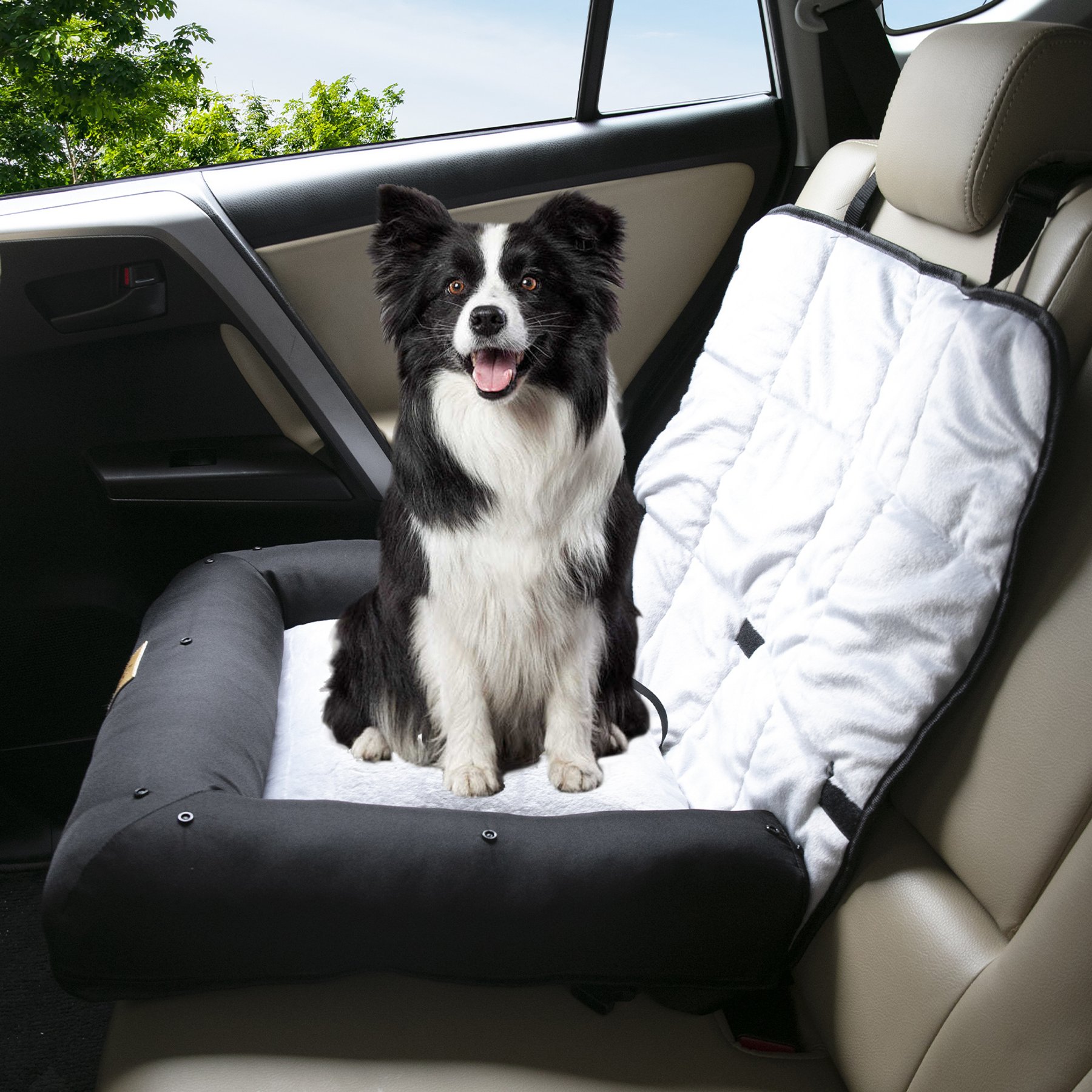 BingoPaw Waterproof Car Front Seat Pad Cushion Dog Bed Mat with Removable Safety Belt, Black, Small