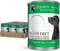 Dave's Pet Food Restricted Bland Diet Sensitive Stomach Digestive Care Lamb & Rice Canned Wet Dog Food, 13.2-oz, case of 12