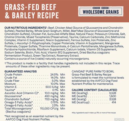 Show full view: CANIDAE Pure Farm To Bowl Grass-Fed Beef & Barley Recipe Dry Dog Food, 22-lb bag slide 6 of 11