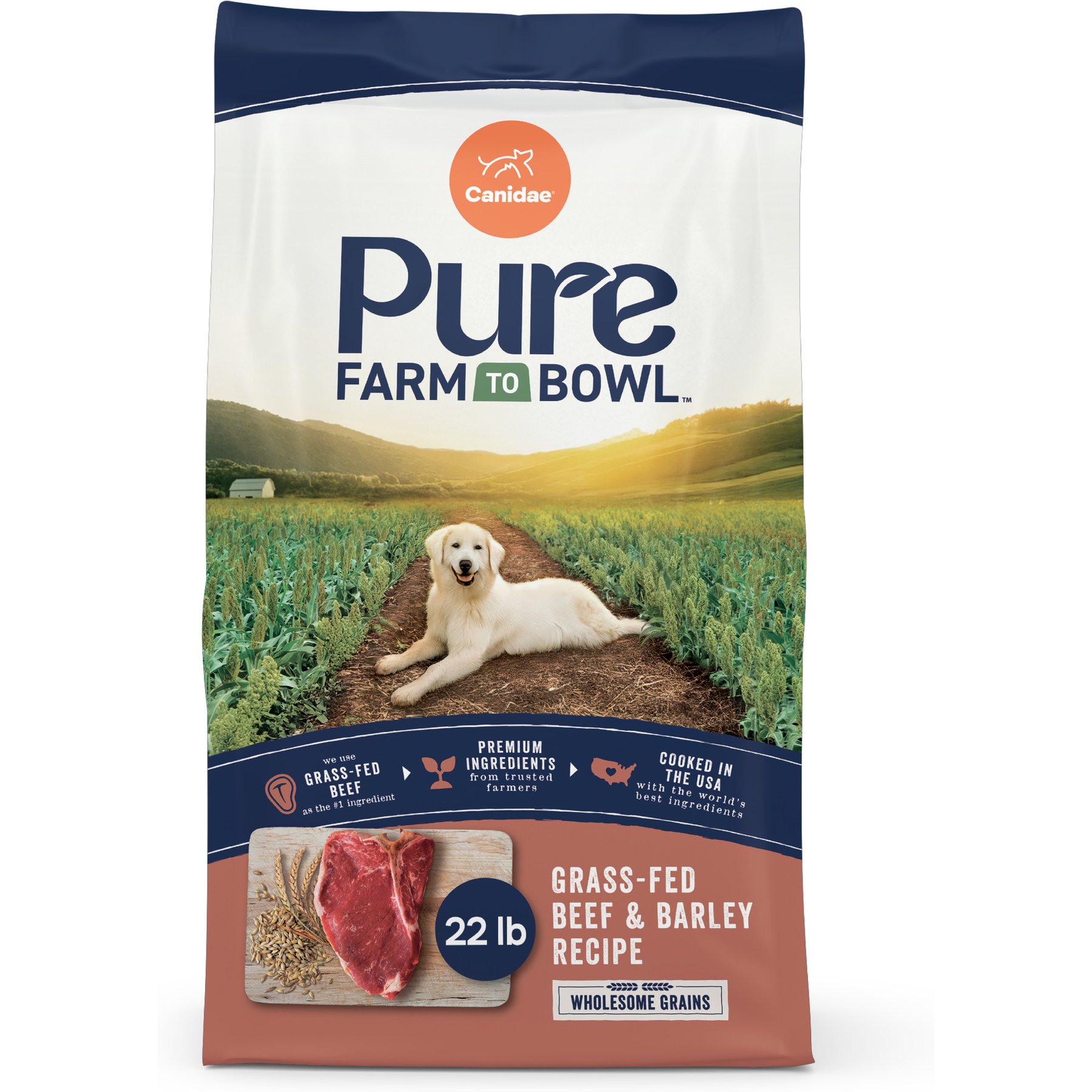 CANIDAE Pure Farm To Bowl Grass-Fed Beef & Barley Recipe Dry Dog Food, 22-lb bag