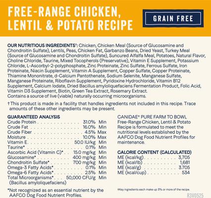 Show full view: CANIDAE Pure Farm To Bowl Free-Range Chicken, Lentil & Potato Recipe Dry Dog Food, 22-lb bag slide 5 of 10