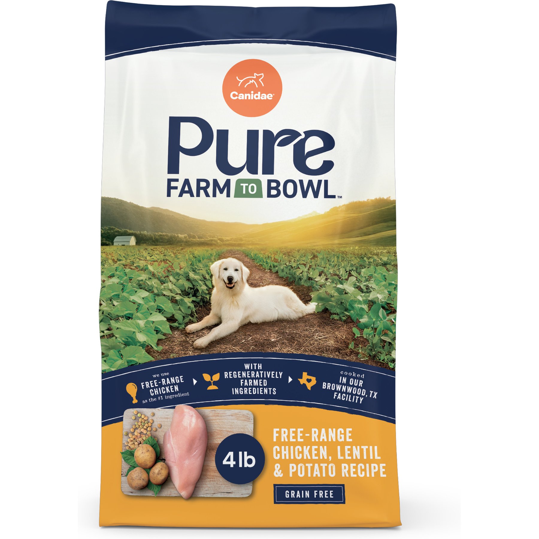 CANIDAE Pure Farm To Bowl Free-Range Chicken, Lentil & Potato Recipe Dry Dog Food, 4-lb bag