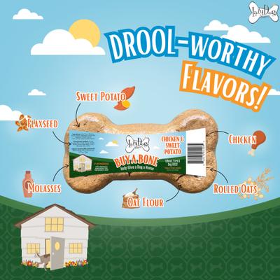 Show full view: The Lazy Dog Cookie Co. Buy A Bone Help Give A Dog A Home Grain-Free Chicken & Sweet Potato Adult Crunchy Baked Dog Treats, 2.75-oz slide 4 of 5