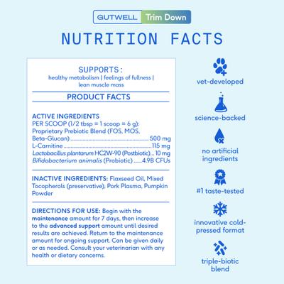 Show full view: Native Pet GutWell Trim Down Healthy Weight Management & Metabolic Support Supplement for Dogs with Probiotics, 12.7-oz bag slide 8 of 10