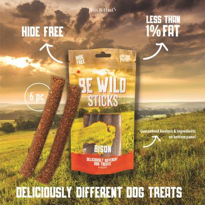 Show full view: Be Wild Exotic Bison Dog Sticks, 3.5-oz bag slide 3 of 9