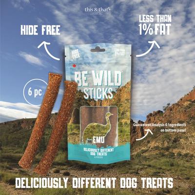 Show full view: Be Wild Exotic Emu Dog Sticks, 3.5-oz bag slide 3 of 9