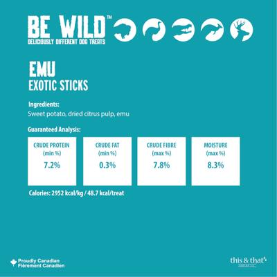 Show full view: Be Wild Exotic Emu Dog Sticks, 3.5-oz bag slide 4 of 9