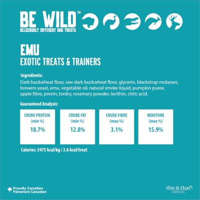 Show full view: Be Wild Exotic Treats & Trainers Emu Dog Treats, 5.3-oz bag slide 4 of 9