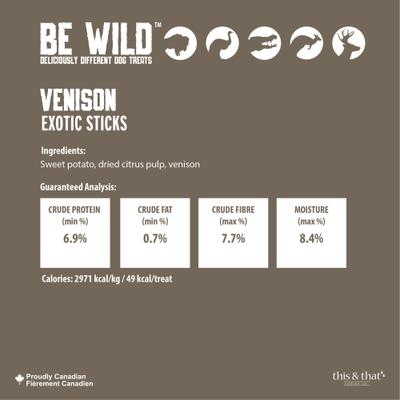 Show full view: Be Wild Exotic Venison Dog Sticks, 3.5-oz bag slide 4 of 9