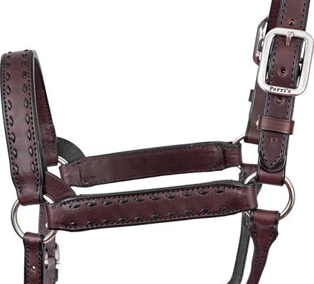 Show full view: Perri's Leather Buckstitch Leather Horse Halter, Havana/Black, Horse slide 4 of 6