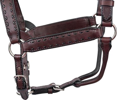 Show full view: Perri's Leather Buckstitch Leather Horse Halter, Havana/Black, Horse slide 3 of 6
