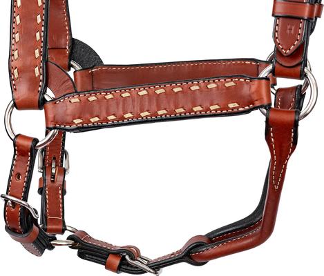 Show full view: Perri's Leather Buckstitch Leather Horse Halter, Chestnut/White, Horse slide 3 of 5